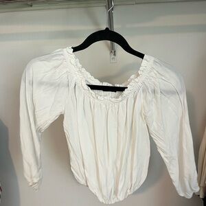 White Ruched Cropped Off the Shoulder Top